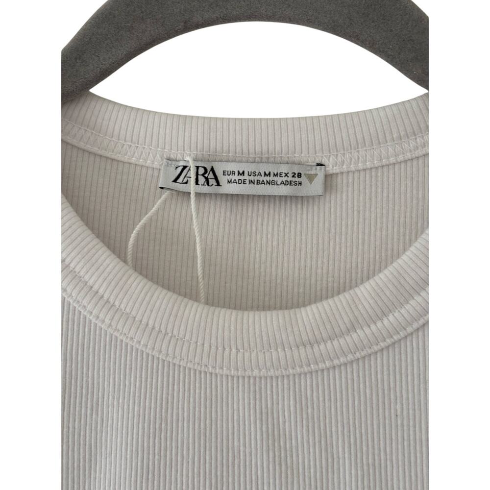 Zara Womens White Ribbed T Shirt Crew Neck Stretch Short Sleeve Size M Basic - Picture 3 of 7